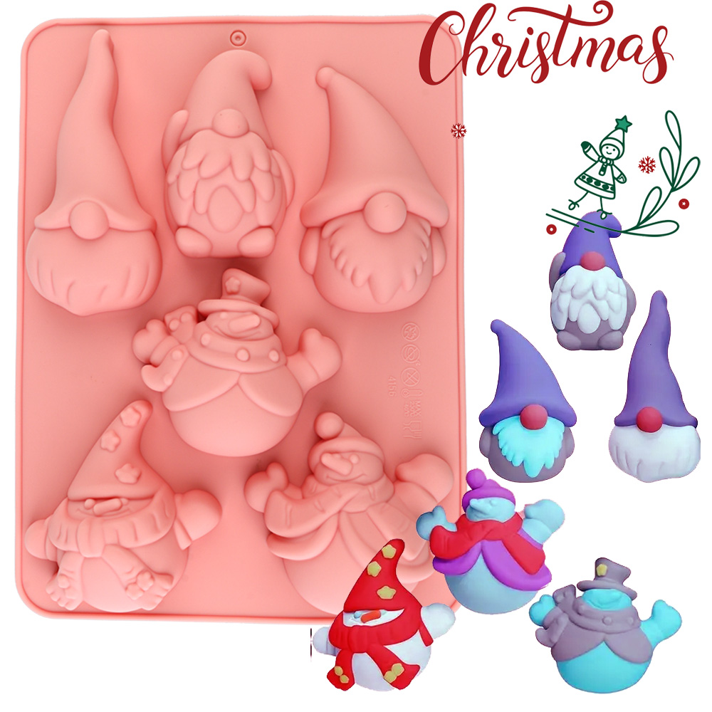 Candle Making Supplies - 6-Cavity Christmas Gnome Cake Chocolate Silicone