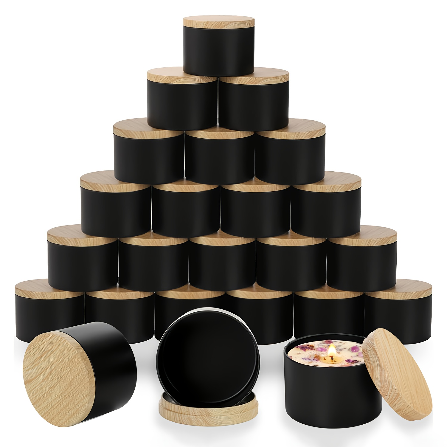 Candle Making Glass Jars - Black candle jars with wood lids.
