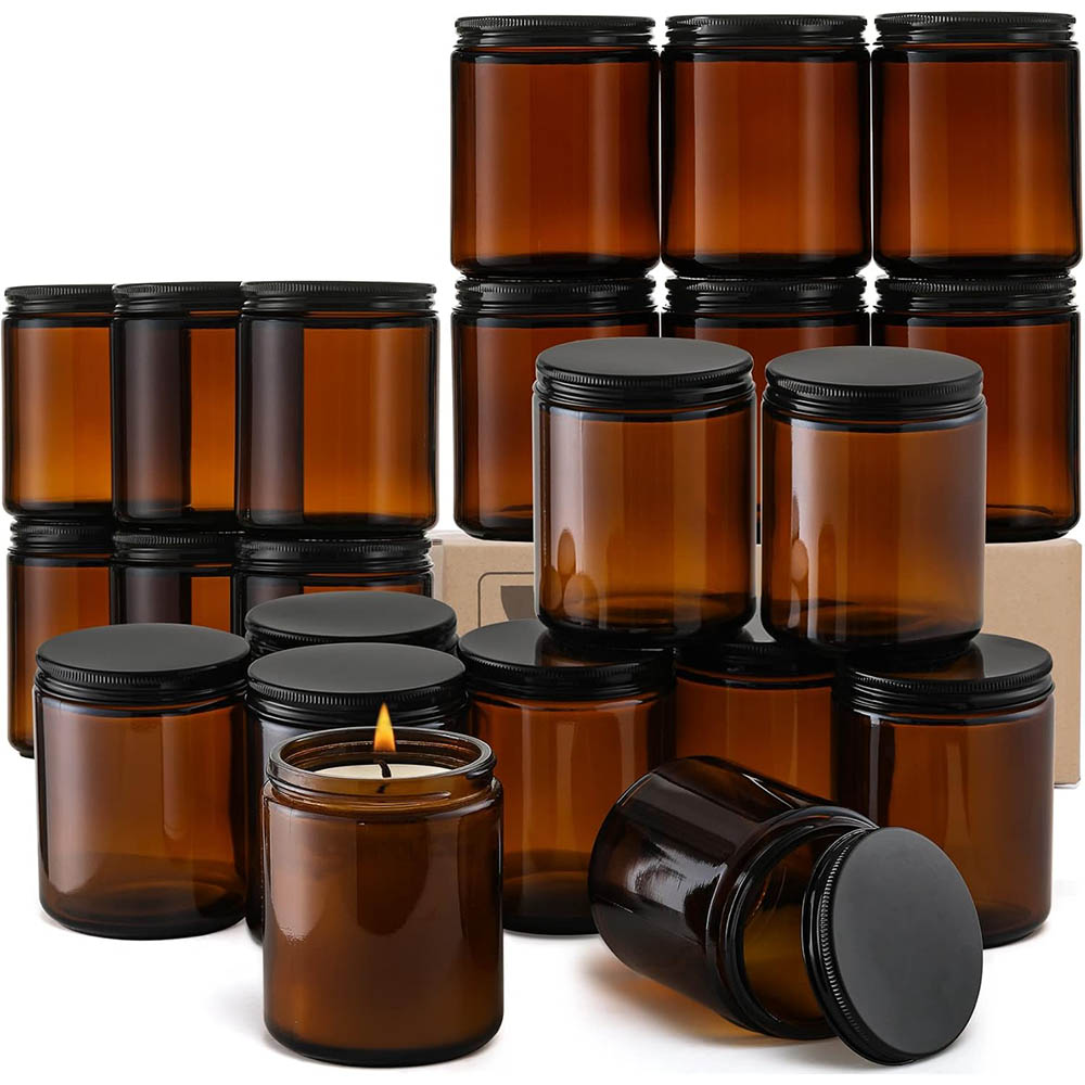 Candle Making Glass Jars - 8oz Amber Glass Jars with Black