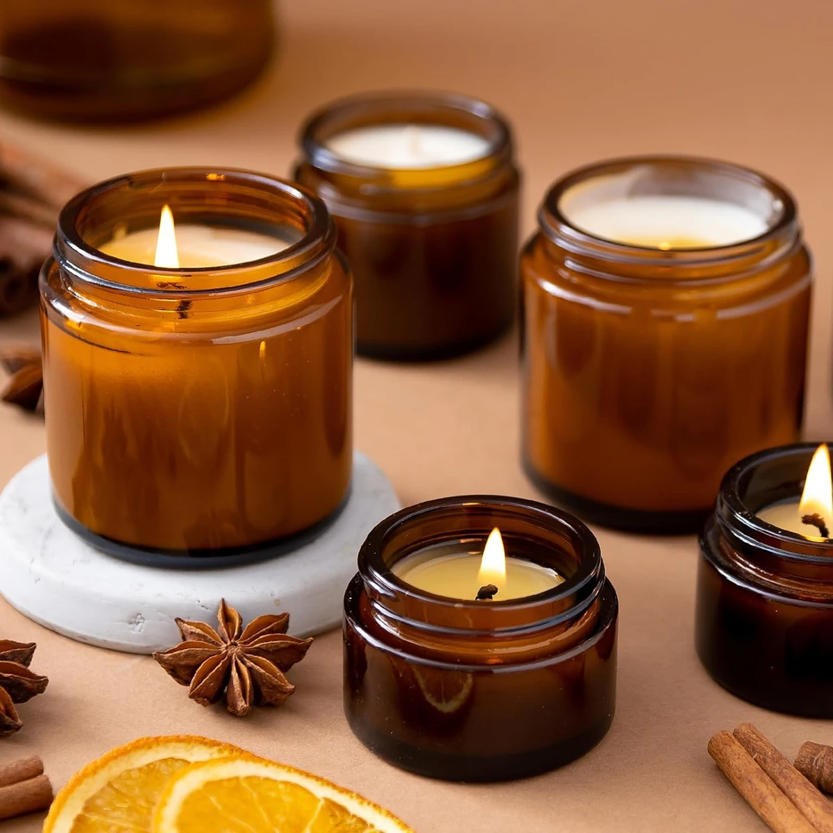 Glass Candle Jars, 4oz Amber R - Candle Making Glass Jars 评论和价格