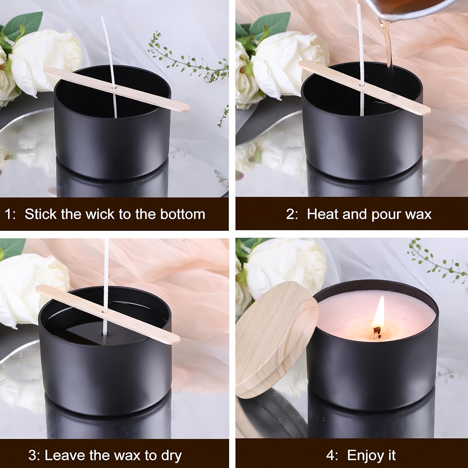 Black candle jars with wood li - Candle Making Glass Jars 评论和价格