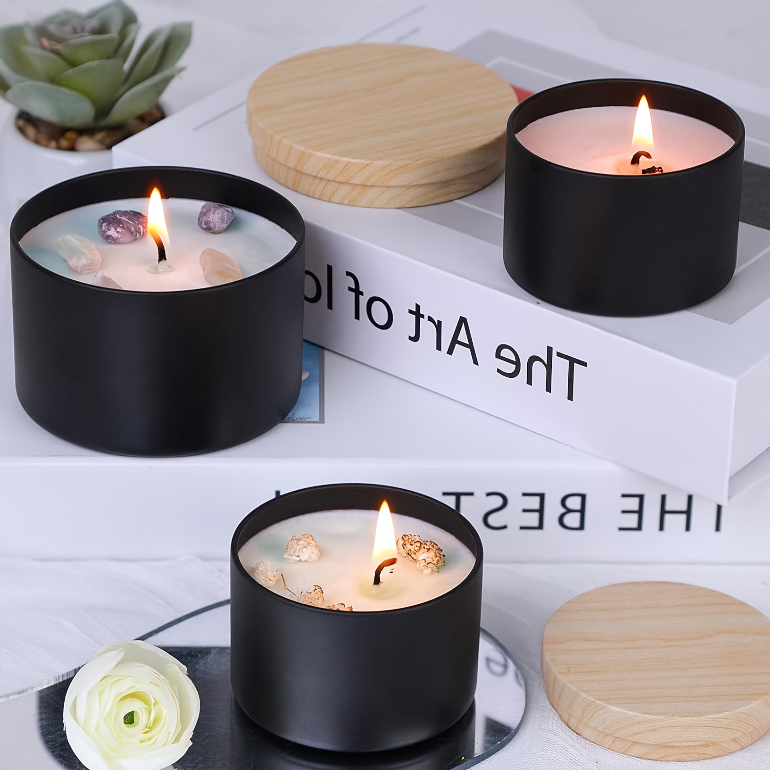 Black candle jars with wood li - Candle Making Glass Jars 评论和价格