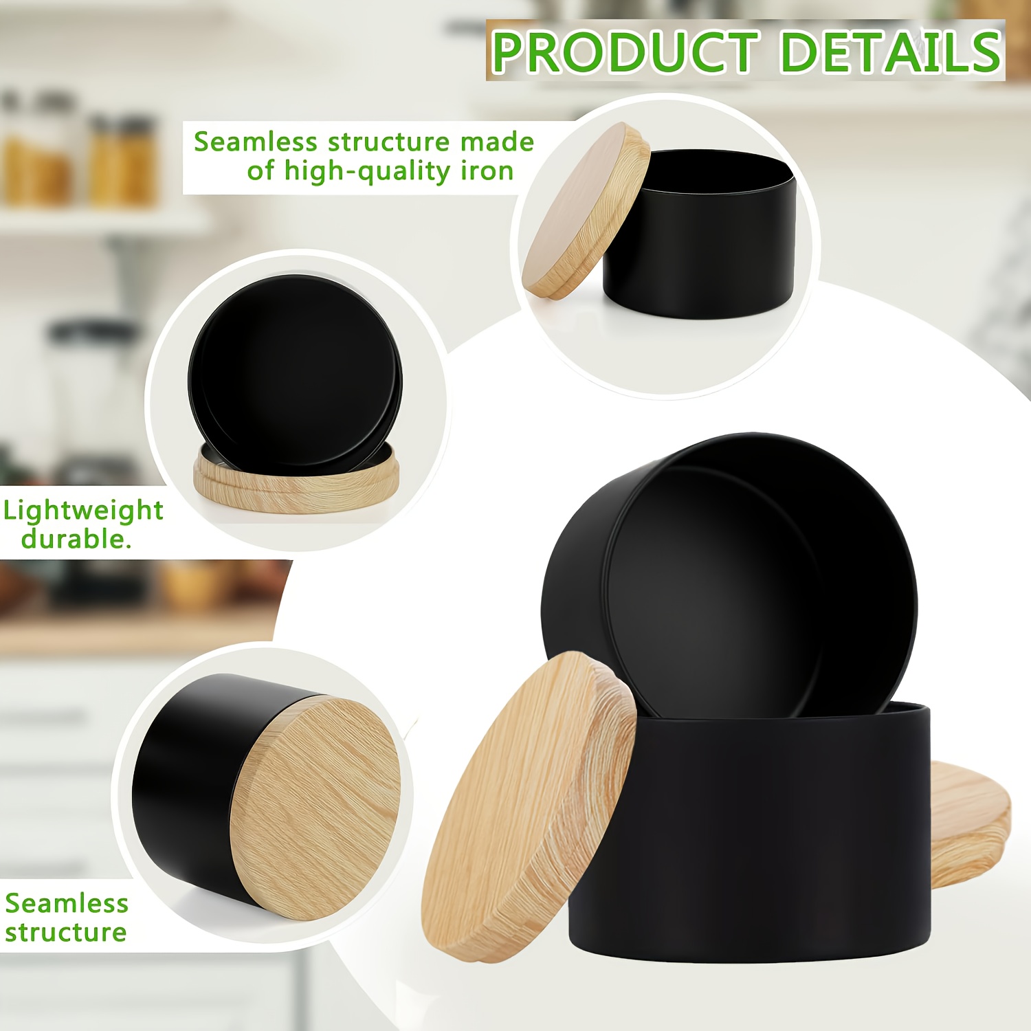 Black candle jars with wood li - Candle Making Glass Jars 评论和价格