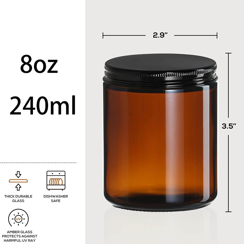 8oz Amber Glass Jars with Blac - Candle Making Glass Jars 评论和价格