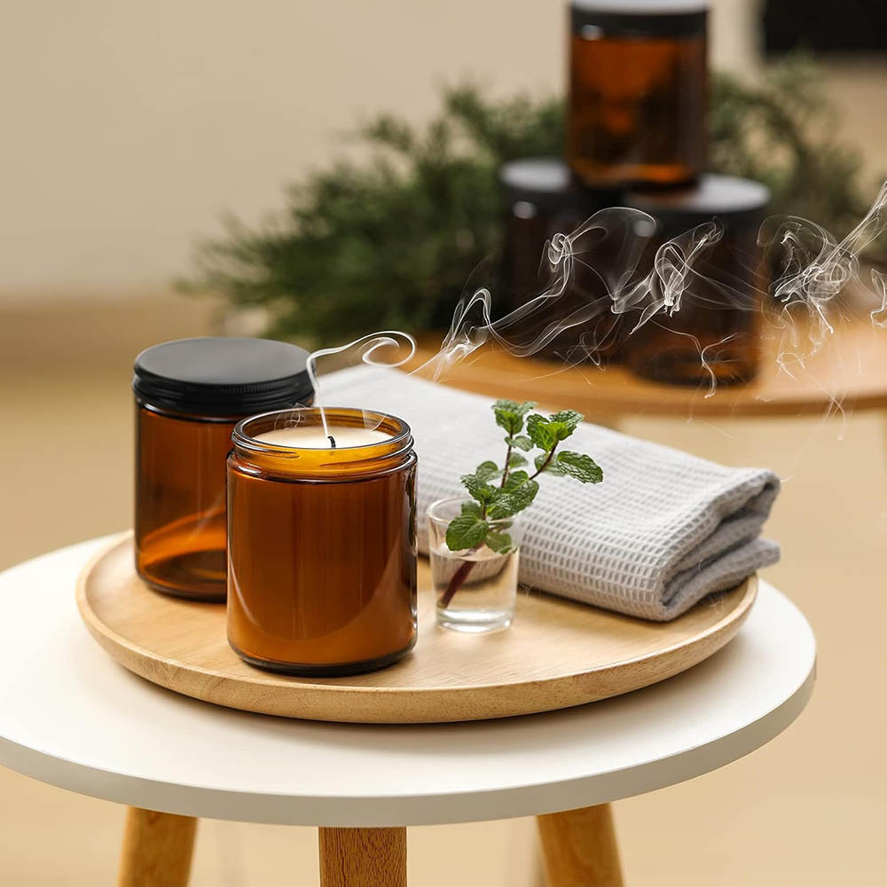 8oz Amber Glass Jars with Blac - Candle Making Glass Jars 评论和价格