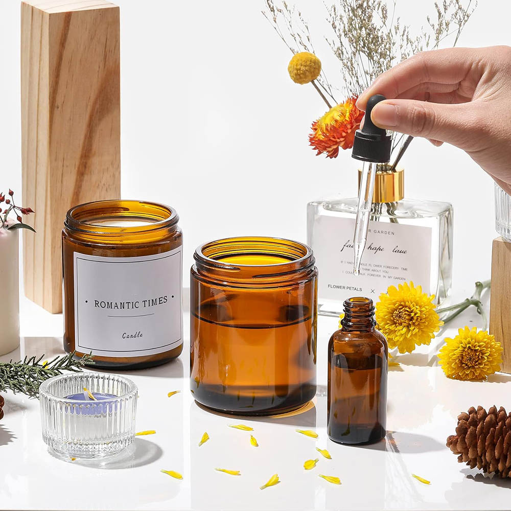 8oz Amber Glass Jars with Blac - Candle Making Glass Jars 评论和价格