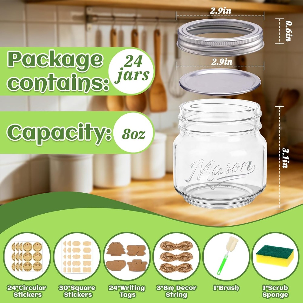 8 oz Mason Jars with Lids, 24  - Candle Making Glass Jars 评论和价格